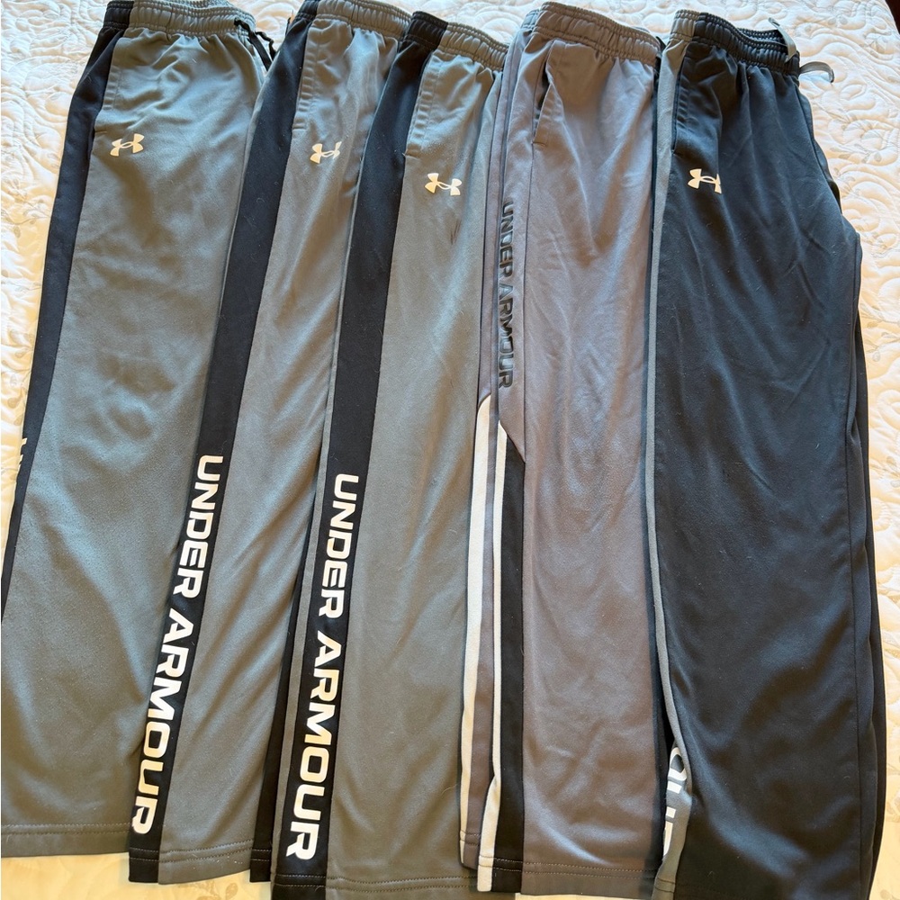 LOT OF 5: Under Armour Boys YM Grey and Black Athletic Joggers